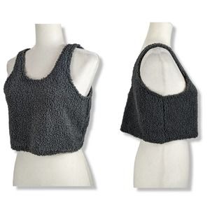 NWT BRAVE SOUL London Fuzzy Teddy Soft Crop Lounge Bra Top in Grey: Women's L